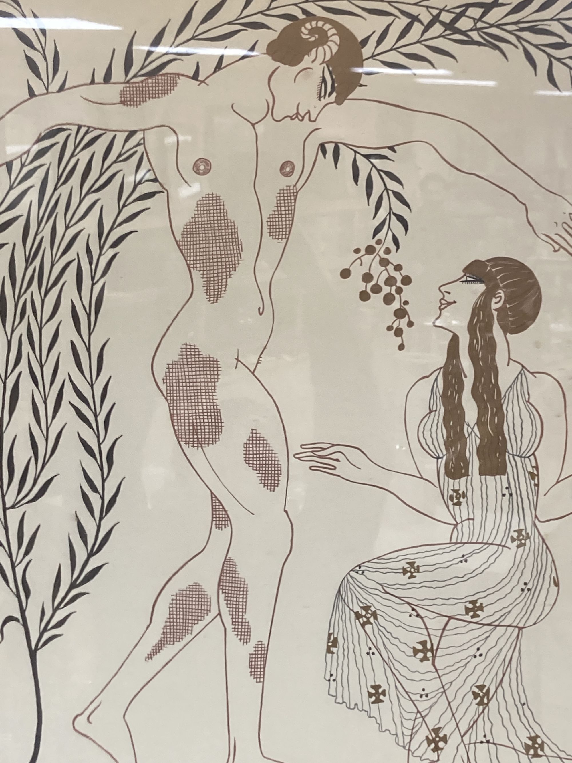 After Georges Barbier, colour print, Classical figures 1917, 70 x 54cm